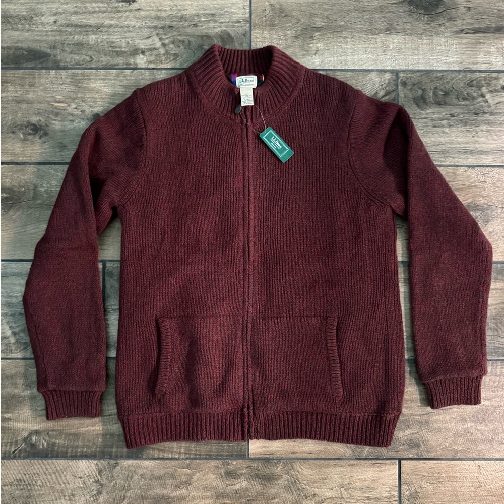NWT Men's L.L.Bean Classic Ragg Wool Full Zip Sweater